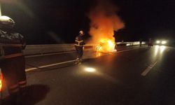 Tokat’ta seyir halindeki motosiklet alev alev yandı