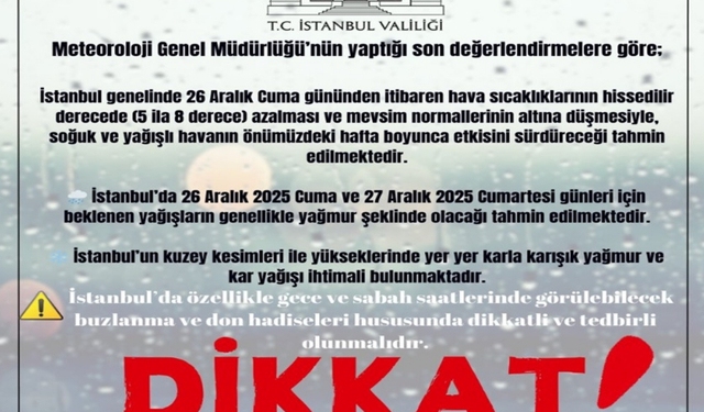 İstanbul Valiliği kar yağışı uyarısında bulundu